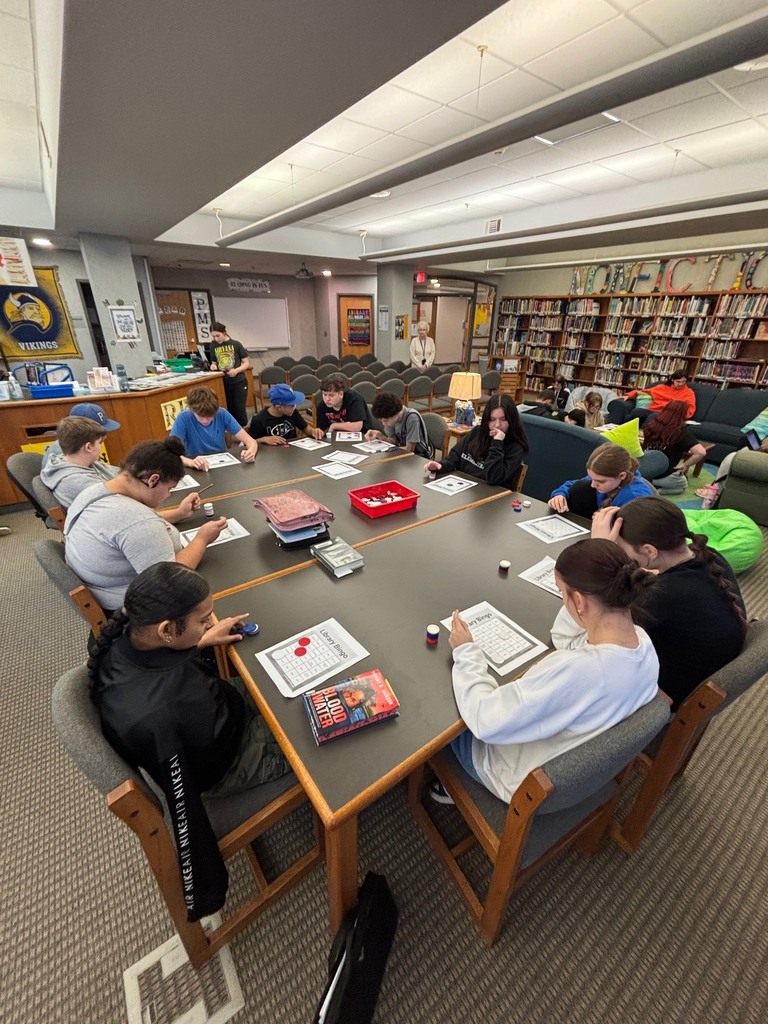 Eighth graders play Library Bingo during library time this week.