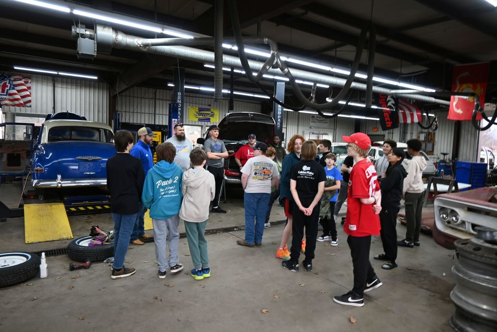 Students hear from J.R. Keene about the Viking Speed Shop.