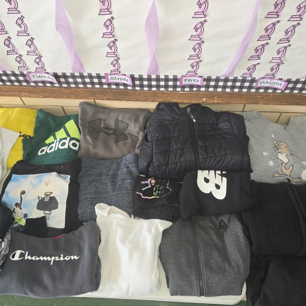 table of sweatshirts