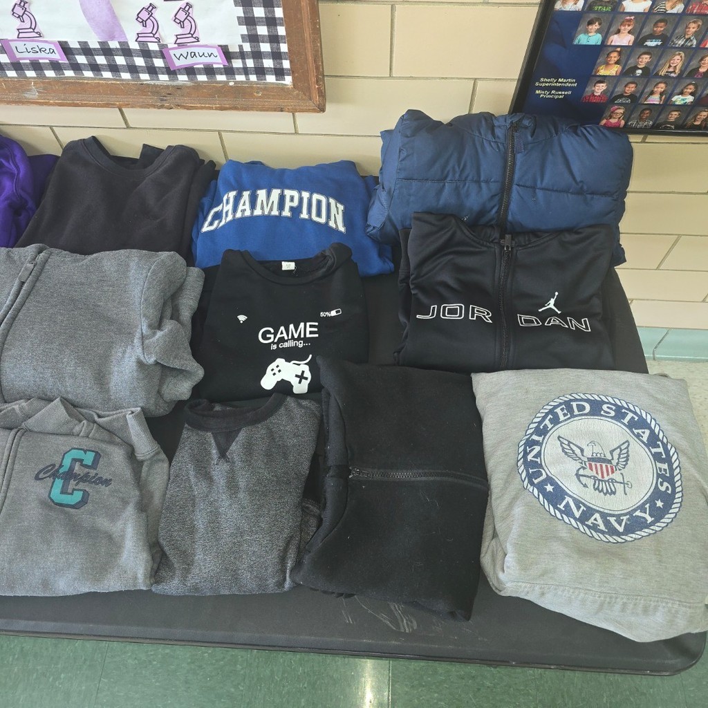table of hoodies