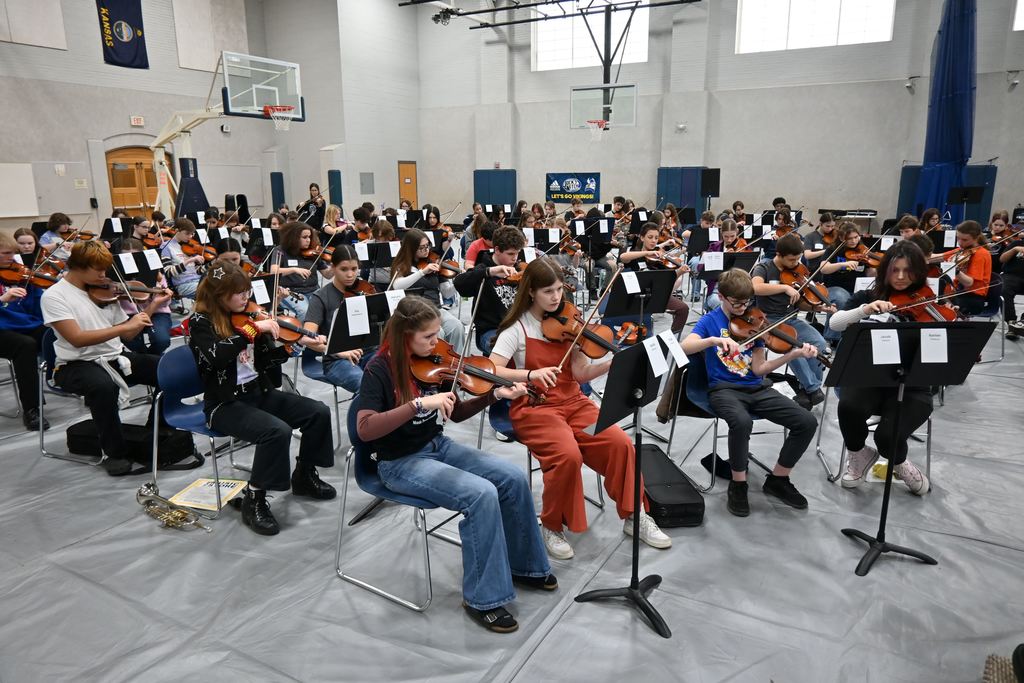 students playing violas and violins.