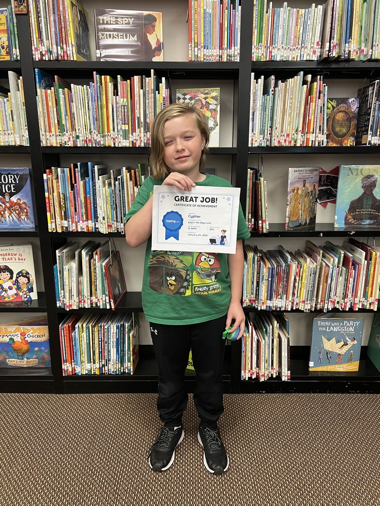 Student in Mrs.Shields class finishes his Beginning level typing and earns a certificate.