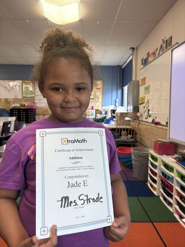 She has completed all of her addition facts in Xtra Math! Way to go girl!!