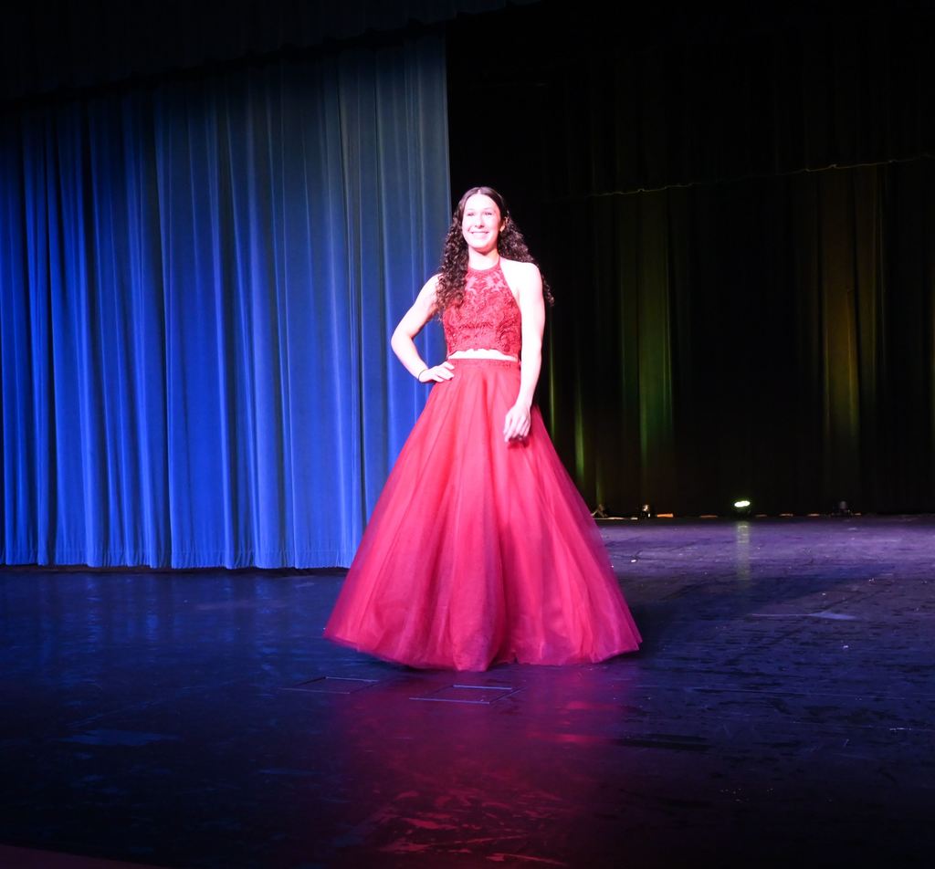 A girl models a prom dress.