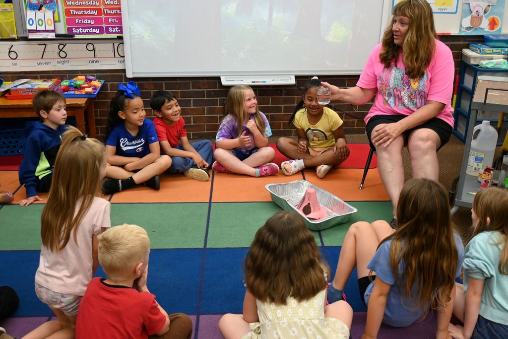 Students learn about volcanos.