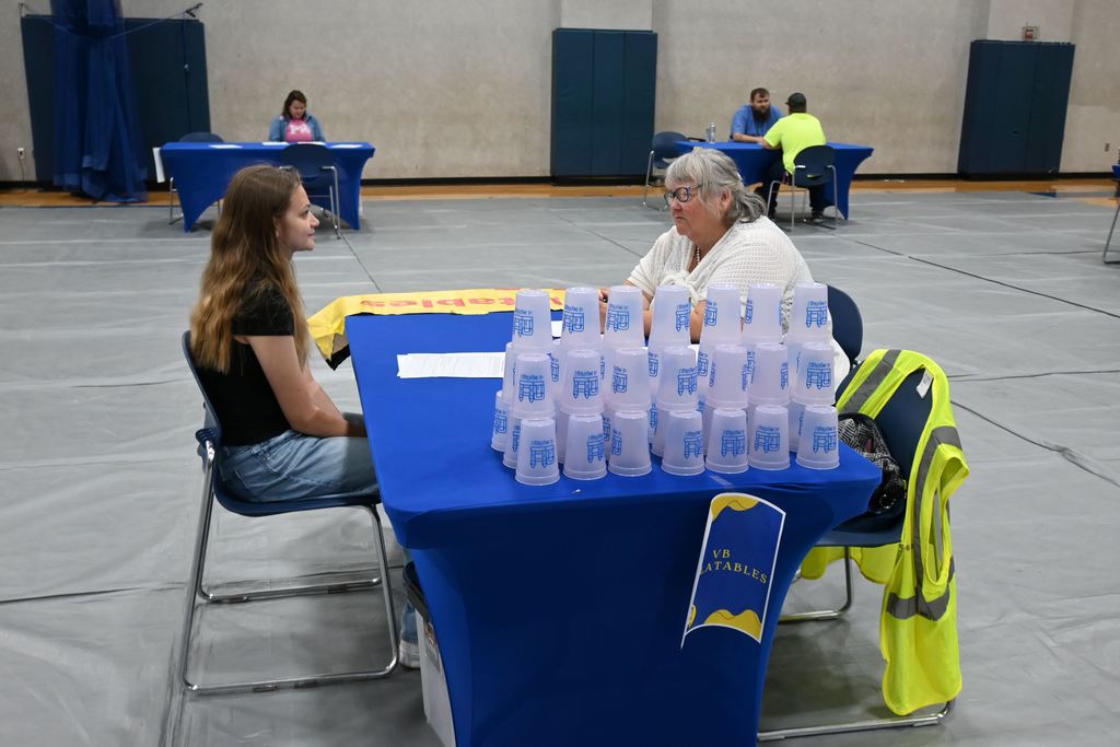 A student interviews for a job.