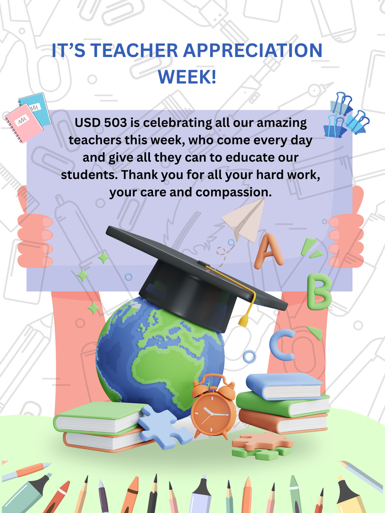 Poster thanking teachers for all their hard wrok during Teacher Appreciation Week.