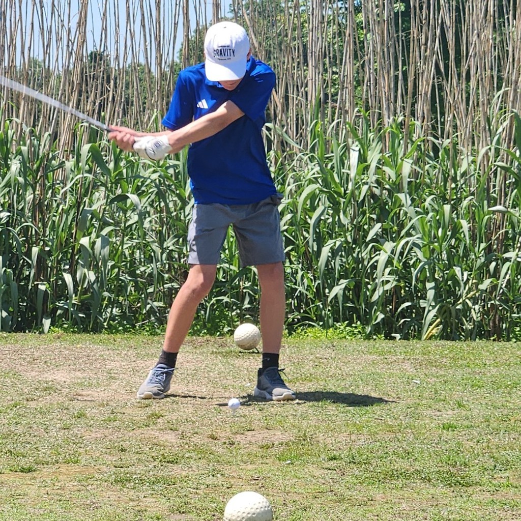 Kaison McRay tees off on number 3.