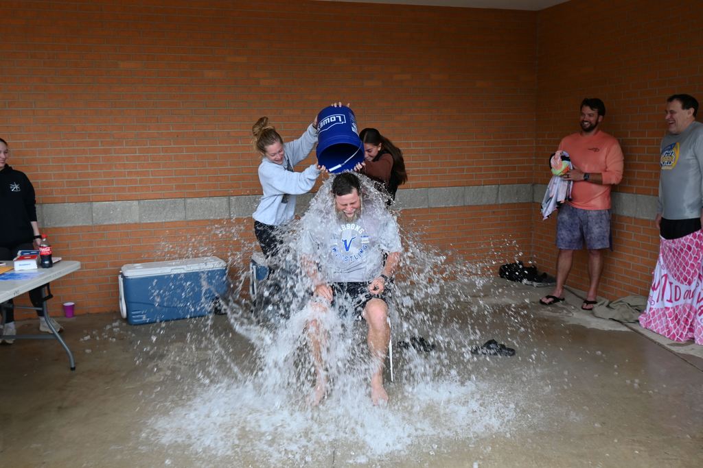 Ball gets a five gallon bucket of ice water dumped on him.