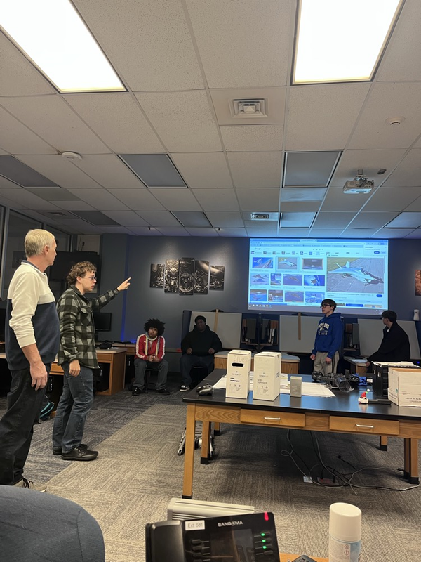 Ducommun Engineers talk to PHS drafting students about NGAD projects the are working on like the F-47 stealth fighter jet. 
