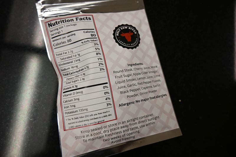 Nutritionlal information on the back of the package.