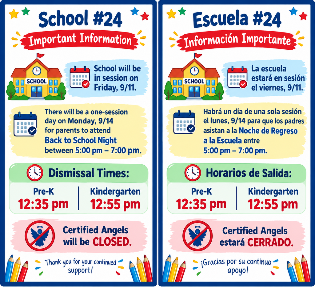 Flyer announcing upcoming dates for School #24.