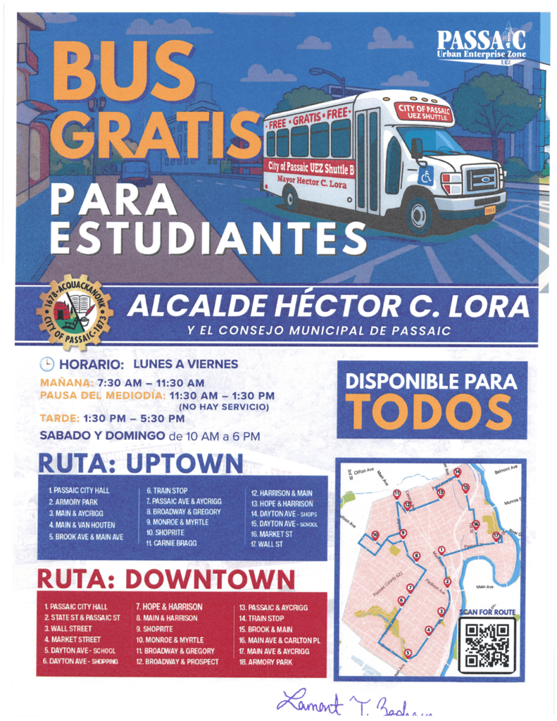 Spanish Flyer for Free City Transportation Service