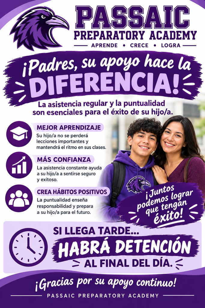 Passaic Preparatory Academy: Parents Your Support Makes A Difference Poster