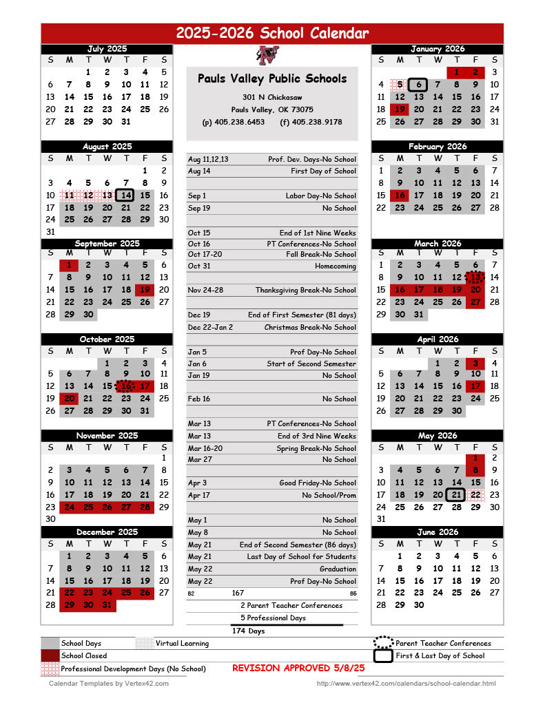 2025-2026 PV School Calendar