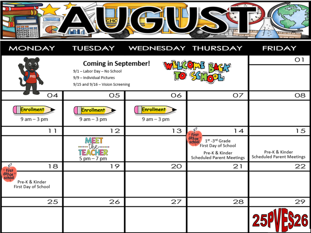 PVES AUG 25 CALENDAR