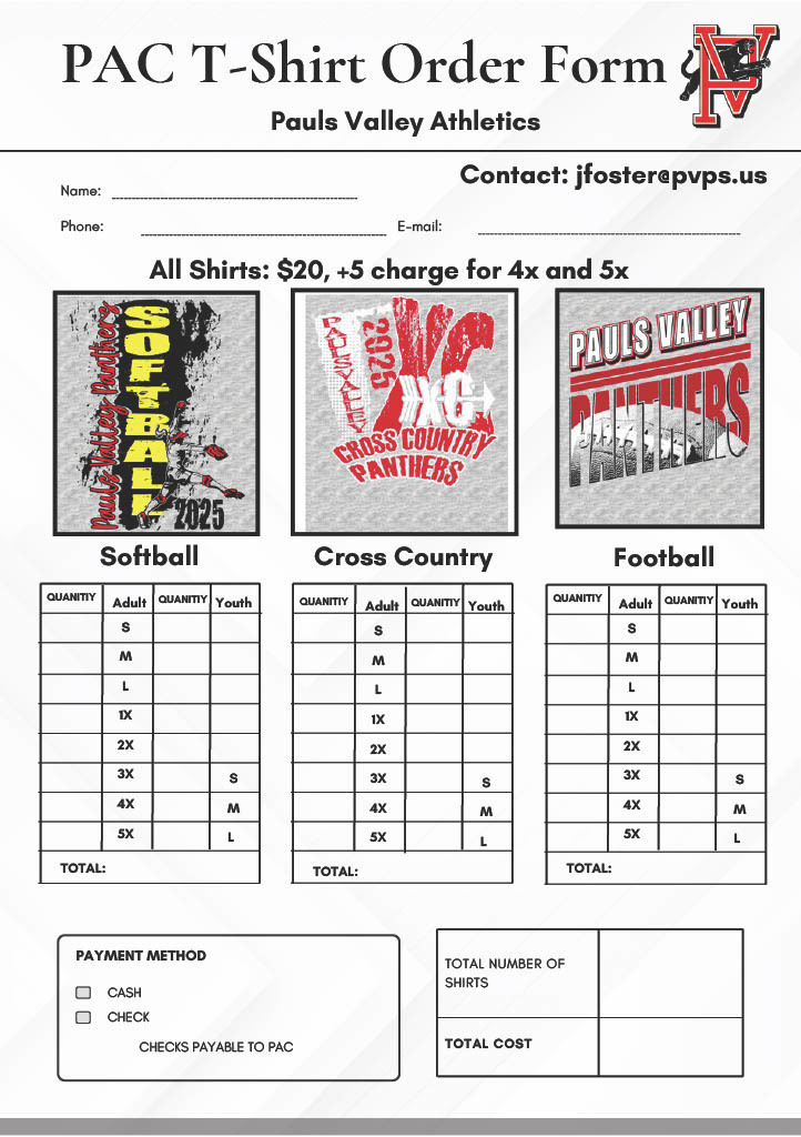 PAC T-Shirt Order Form 2025