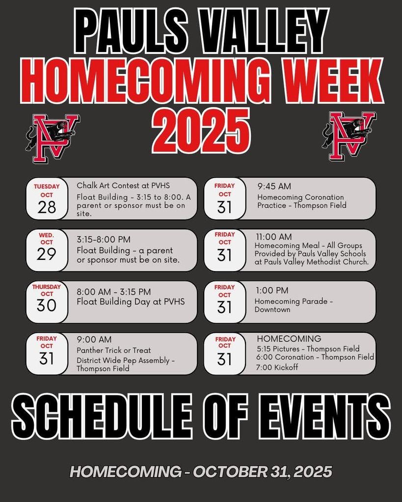 Homecoming Schedule of Events 2025