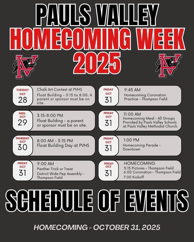 Homecoming Schedule of Events 2025