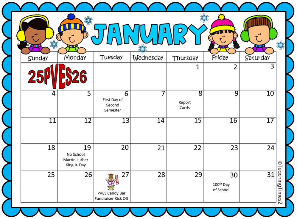PVES January Calendar