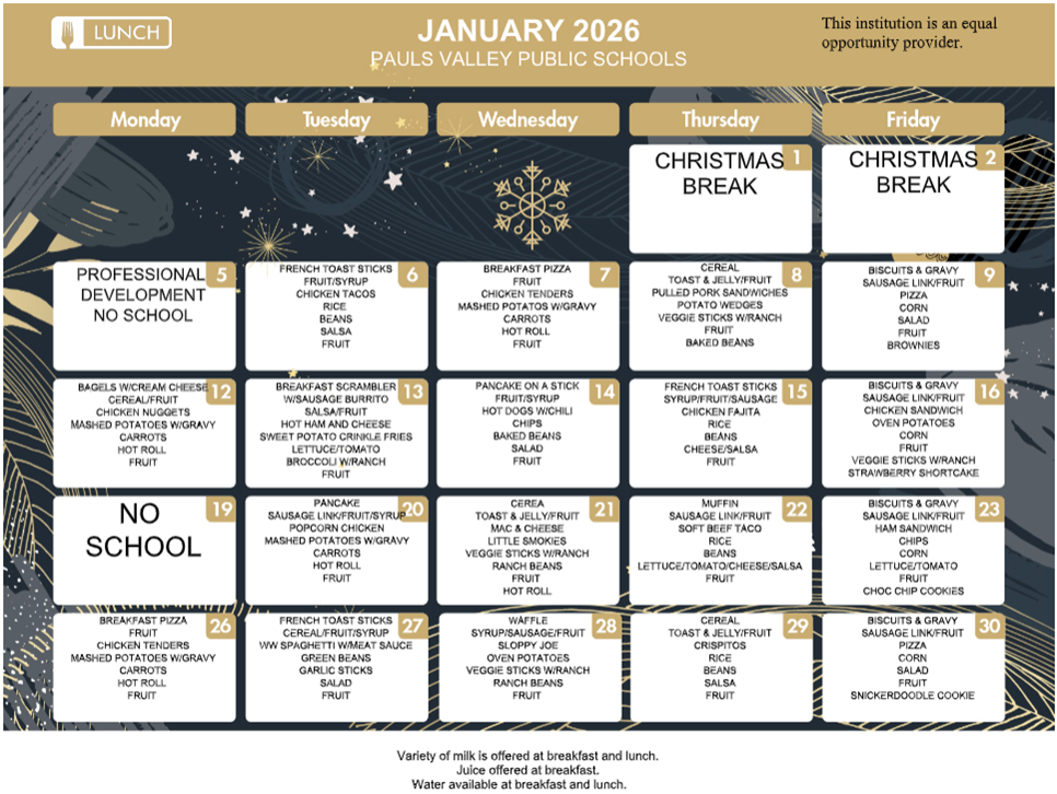 PVES January Menu