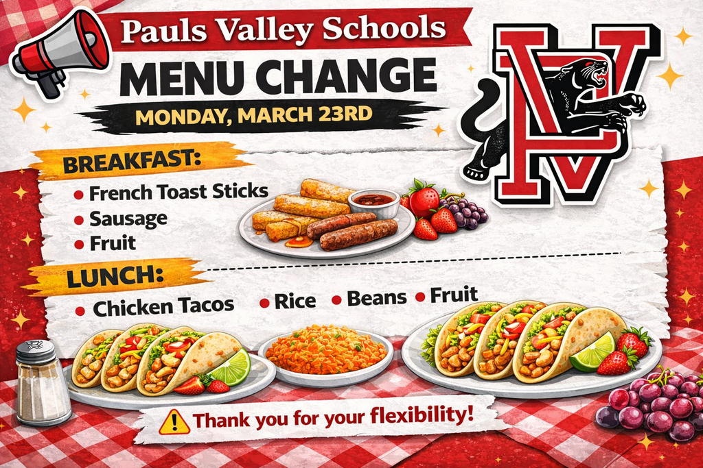 Menu Change - March 23rd