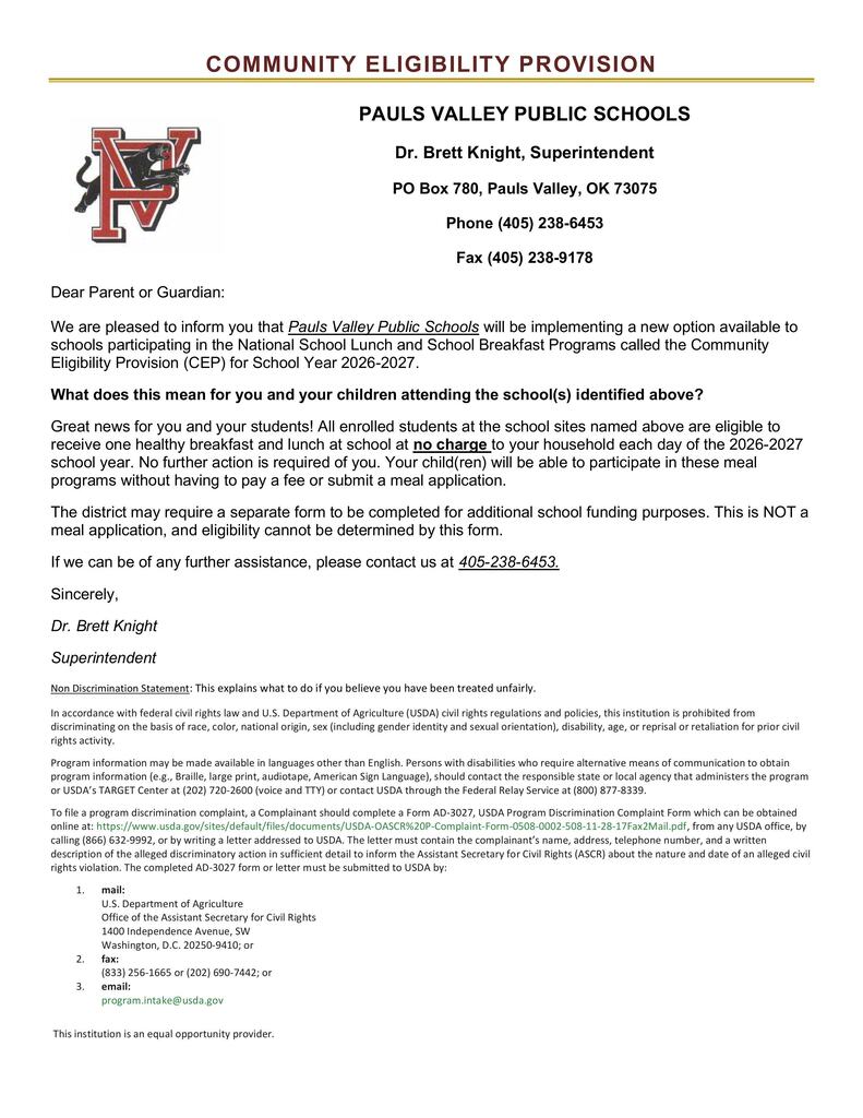 CEP LETTER TO HOUSEHOLDS