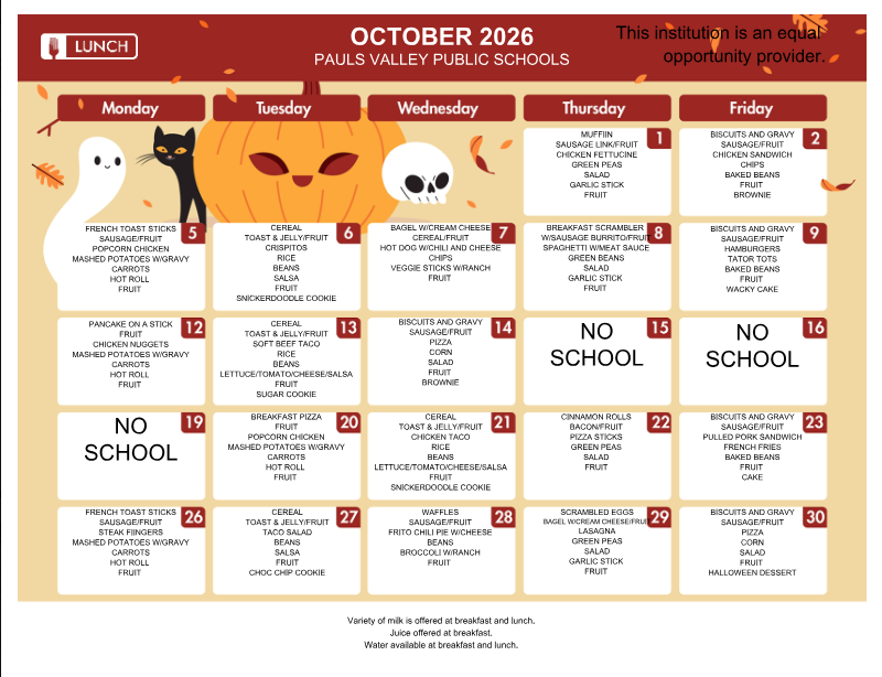 October Menu