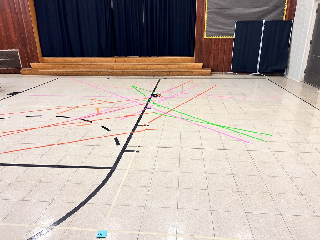 Finished lines across the cafeteria floor.