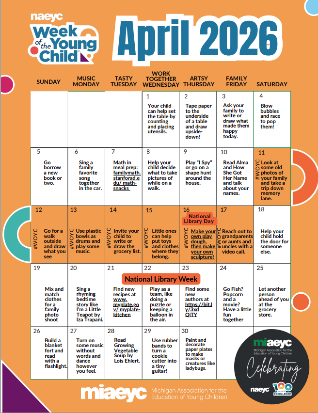Week of the Young Child April 2026 Activity Calendar