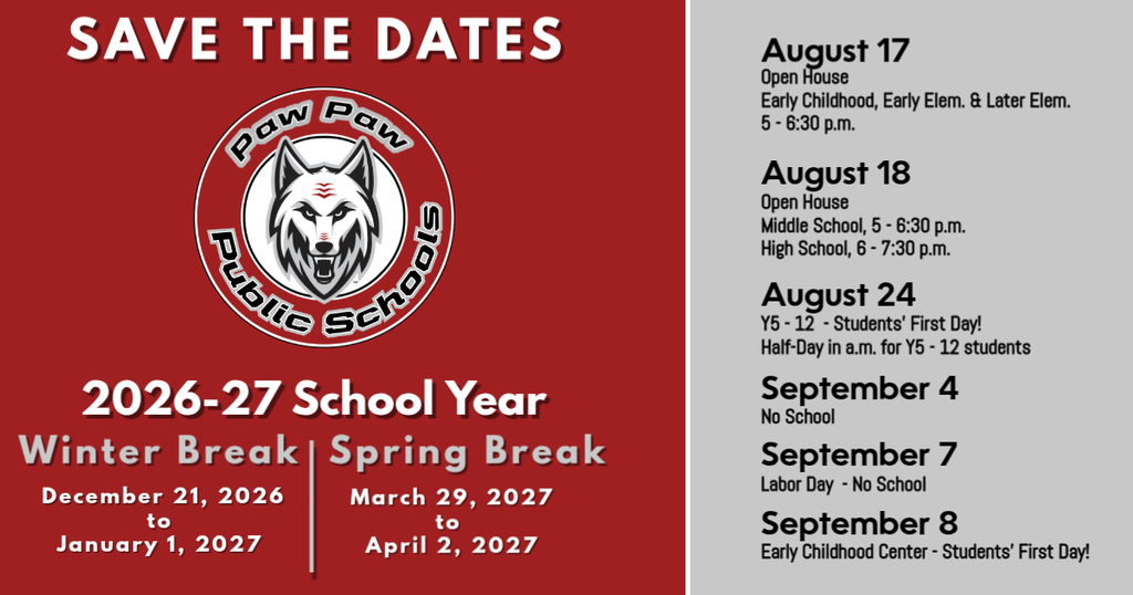save the dates graphic  for the beginning of the 2026-27 school year. 