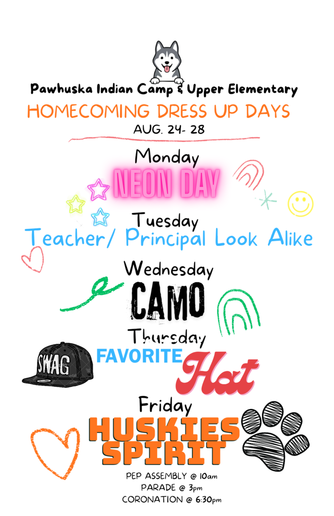 Indian Camp and Elementary Homecoming Week Dress Up Days