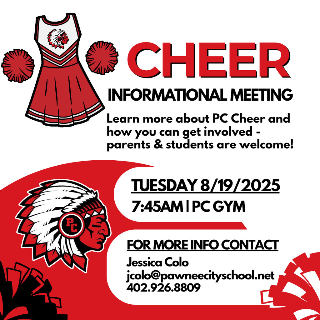 Cheer Info Meeting Tuesday 8/19 at 7:45am in the PC gym!