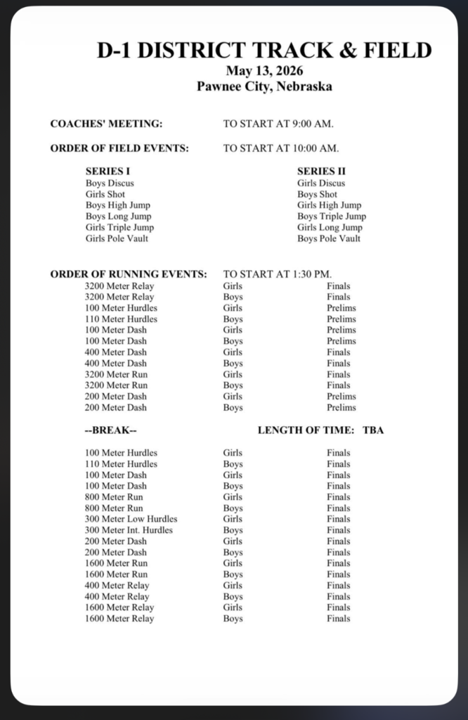 Today's District Track Schedule
