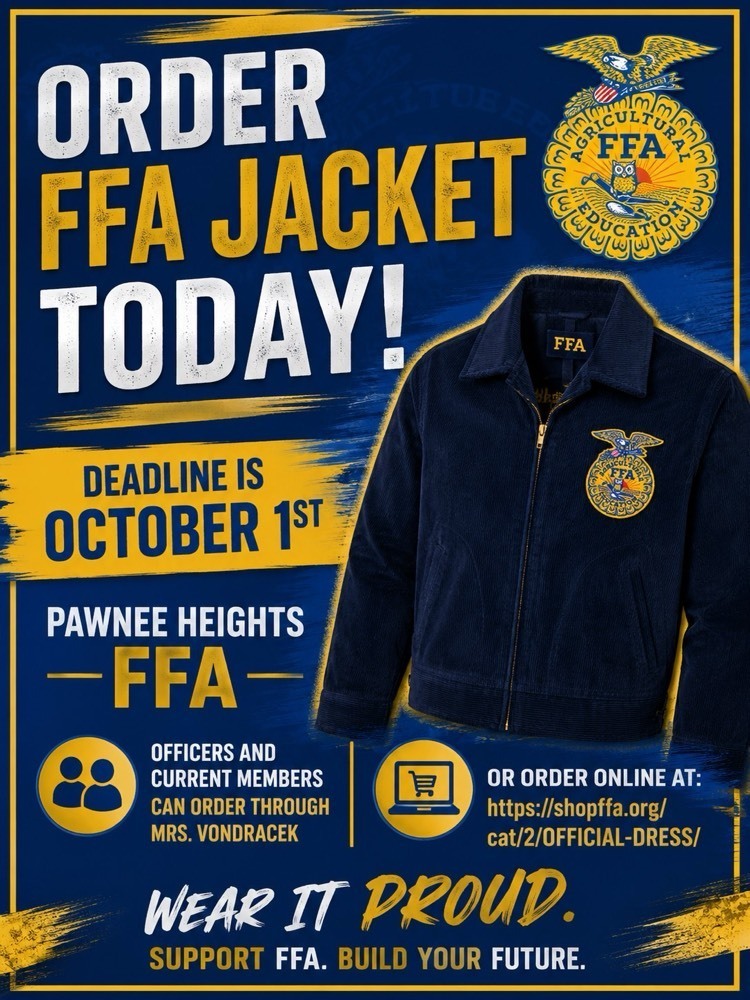 FFA jacket orders due October 1st wear it proud