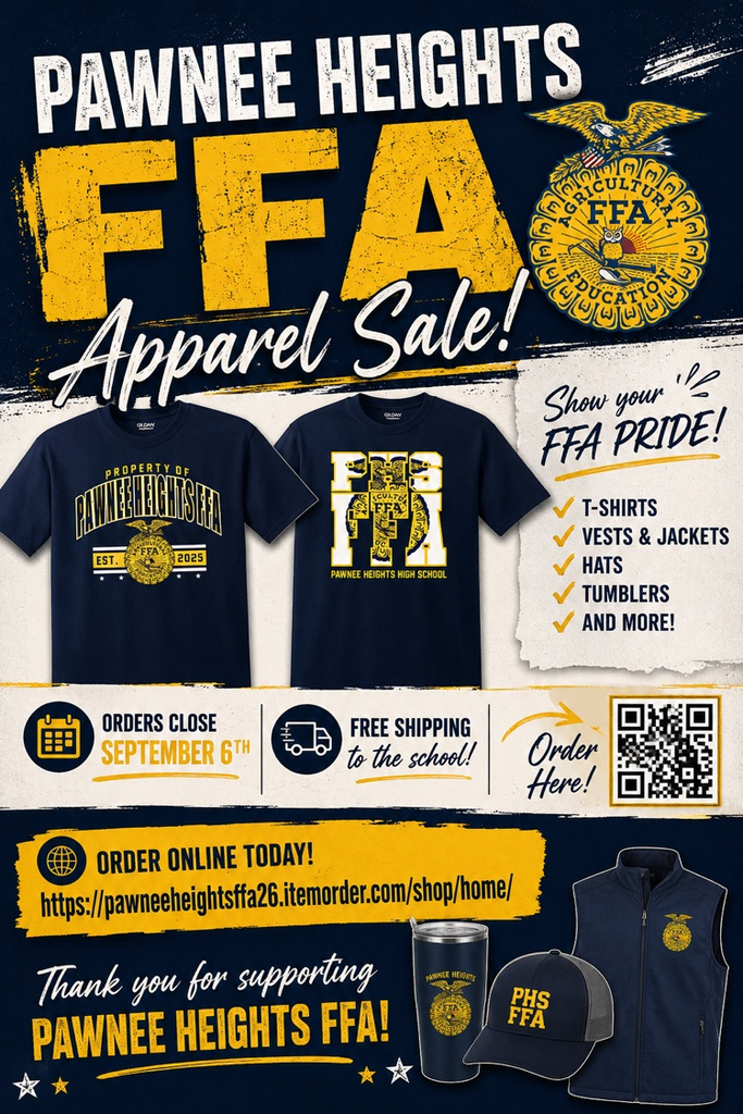 pawnee heights FFA apparel sale order by September 6th check out the link