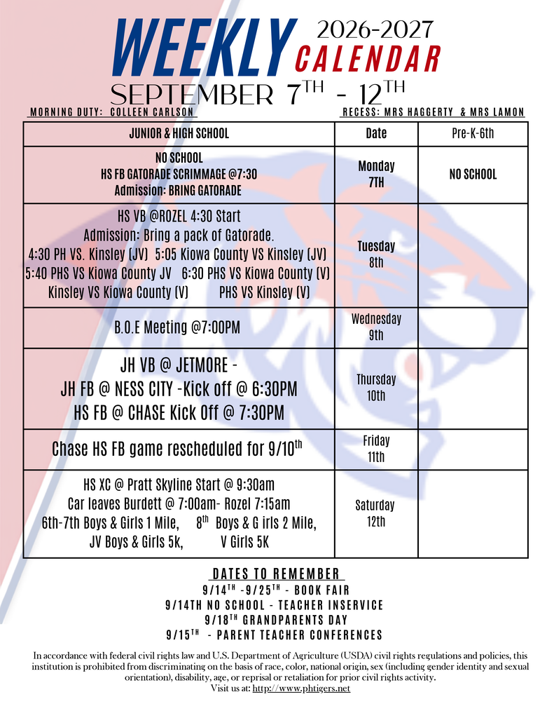 9/07-9/12th Weekly Calendar