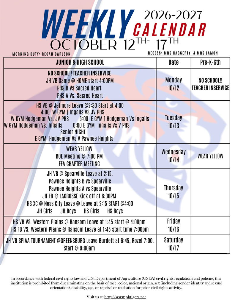Weekly Calendar 10/12-10/17