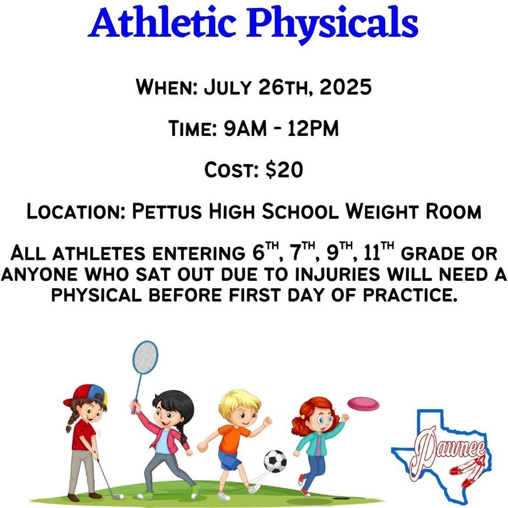 Athletic Physicals July 26th at Pettus High School