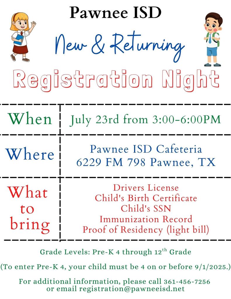 New & Returning Registration Night July 23rd from 3-6PM!!!
