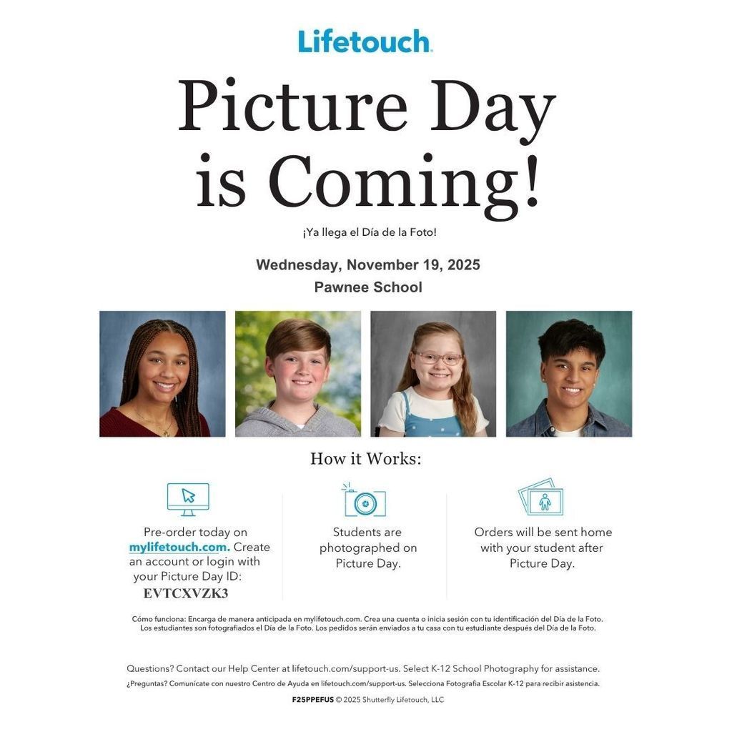Picture Day Is Tomorrow - November 19! You can order pictures at mylifetouch.com using your Picture Day ID: EVTCXVZK3. Order before midnight on Picture Day to get FREE shipping! Your child can also bring their completed flyer with cash or a check on Picture Day. Orders after Picture Day must be placed online only on mylifetouch.com .