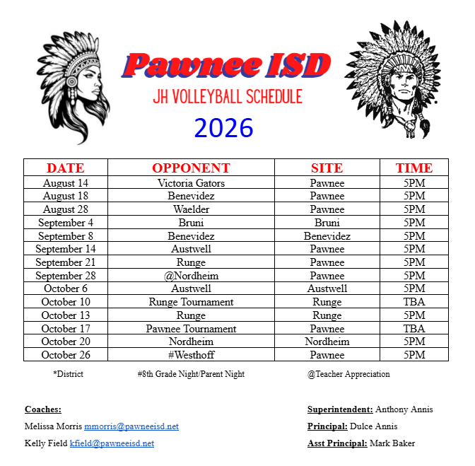 JH Volleyball Schedule