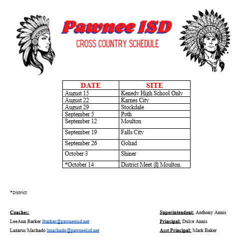 Cross Country Schedule