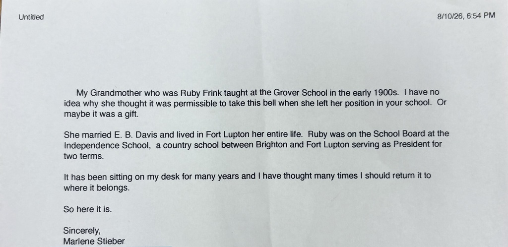 Letter about the bell