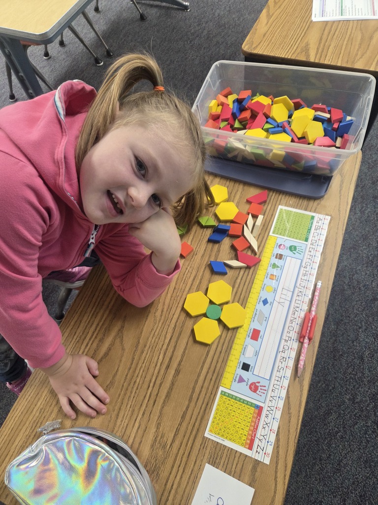 Lily made a flower with shapes.