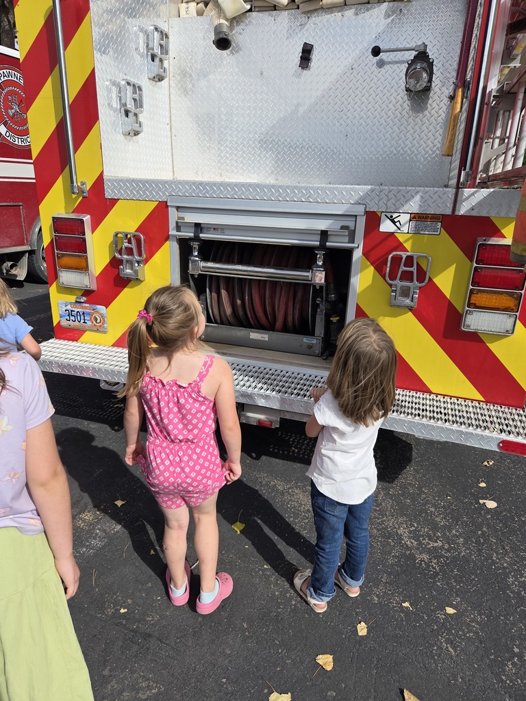 Students looking at the fire truck.