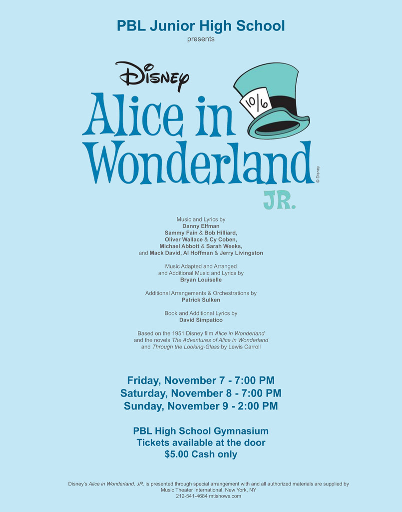 PBLL JH Musical - Alice in Wonderland, Jr.