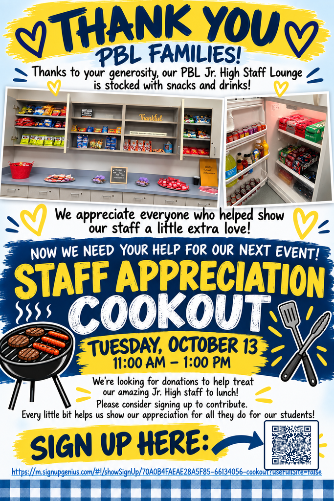Thank You to PBL JH Parents & Upcoming JH Staff Appreciation Cookout