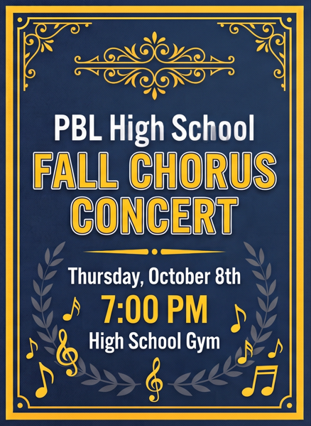 PBL High School Chorus Concert - Thursday, October 8th at 7:00pm