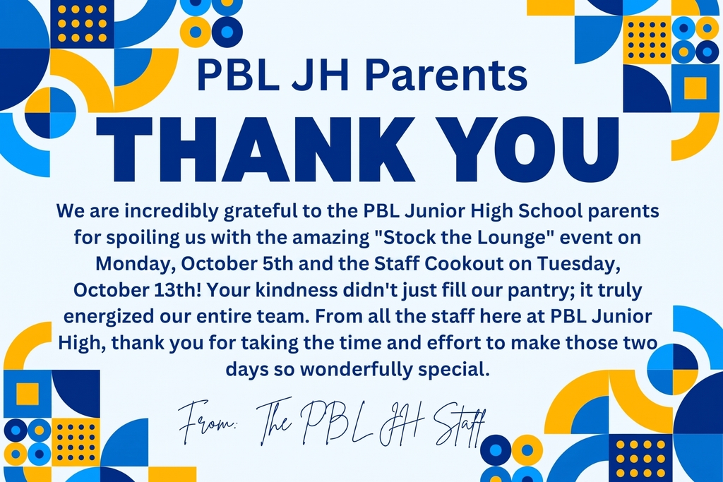 PBL JH Parents - Thank You